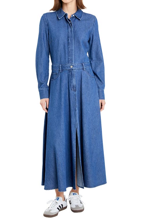 Shop Grey Lab Long Sleeve Maxi Denim Shirtdress In Blue