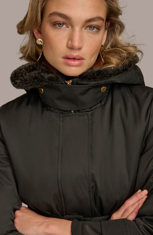 Shop Donna Karan New York Faux Fur Trim Puffer Coat In Black