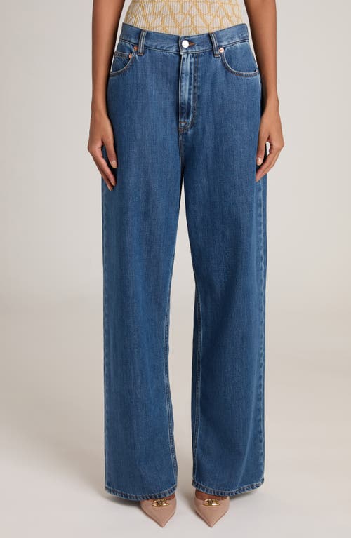 Shop Valentino Garavani Denim Wide Leg Jeans In Medium Blue Denim