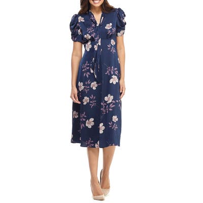Maggy London Floral Charmeuse Midi Dress, Blue
