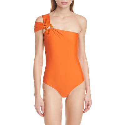 Johanna Ortiz One-Shoulder One-Piece Swimsuit, Orange