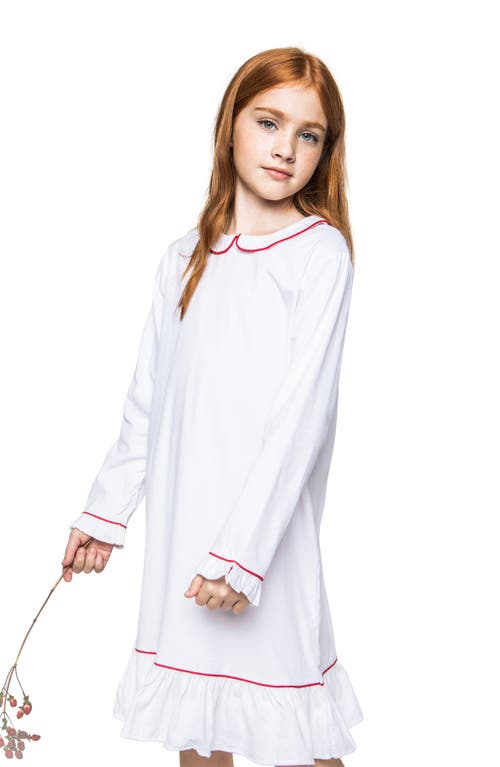 Shop Petite Plume Kids' Sophia Piped Long Sleeve Nightgown In White