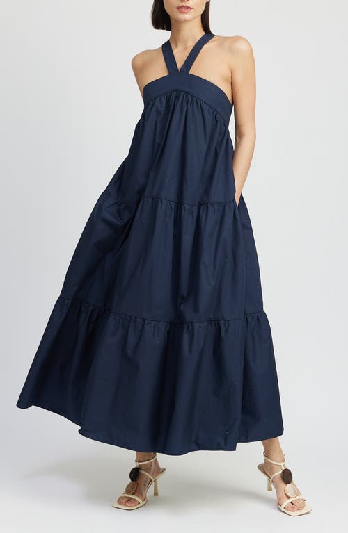 Shop En Saison Irene Tiered Cotton Midi Dress In Navy