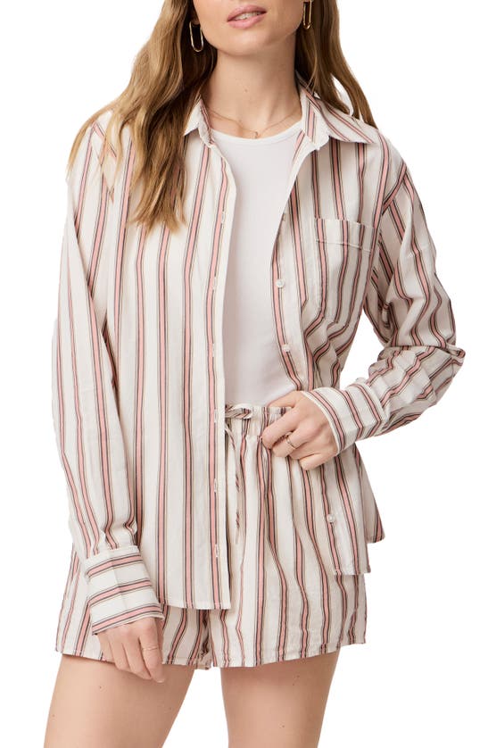 Paige Christa Stripe Poplin Button-up Shirt In Cream Multi
