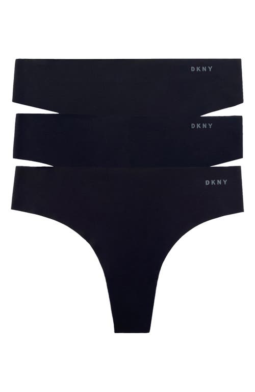 DKNY Litewear Cut Anywhere 3-Pack Thongs Black/Black/Black at Nordstrom,