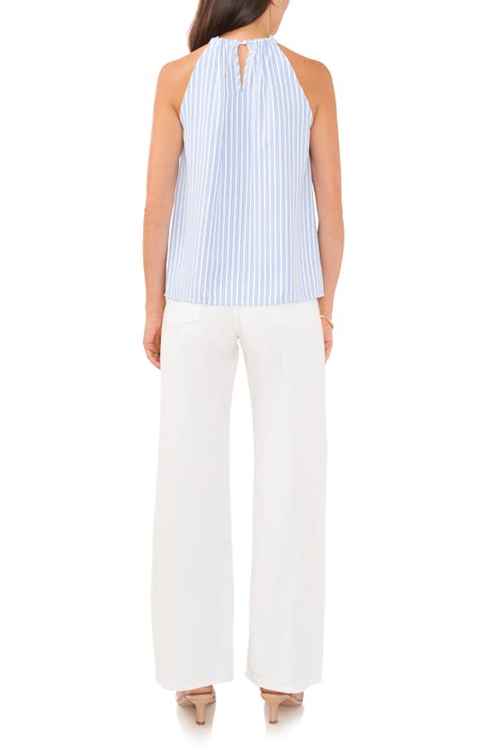 Shop Vince Camuto Stripe Sleeveless Crêpe De Chine Top In Airy Blue
