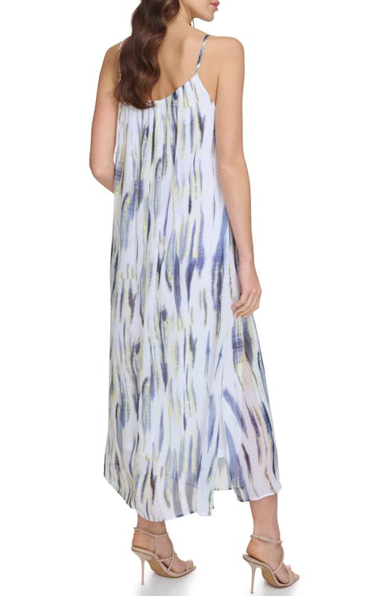 Shop Dkny Print Sleeveless Chiffon Dress In White/ Inky Blue Multi