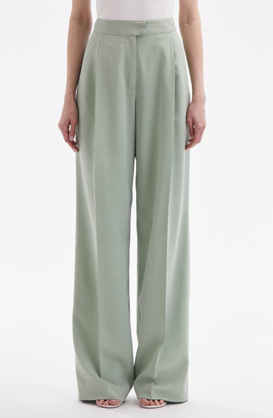 Shop Oscar De La Renta Wide Leg Stretch Silk Georgette Pants In Eucalyptus