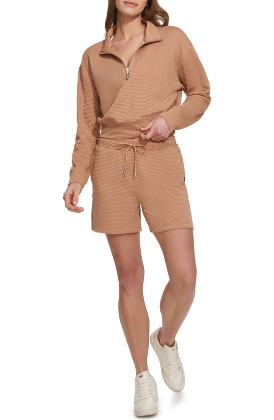 Dkny Ottoman Half-zip Crop Pullover In Praline