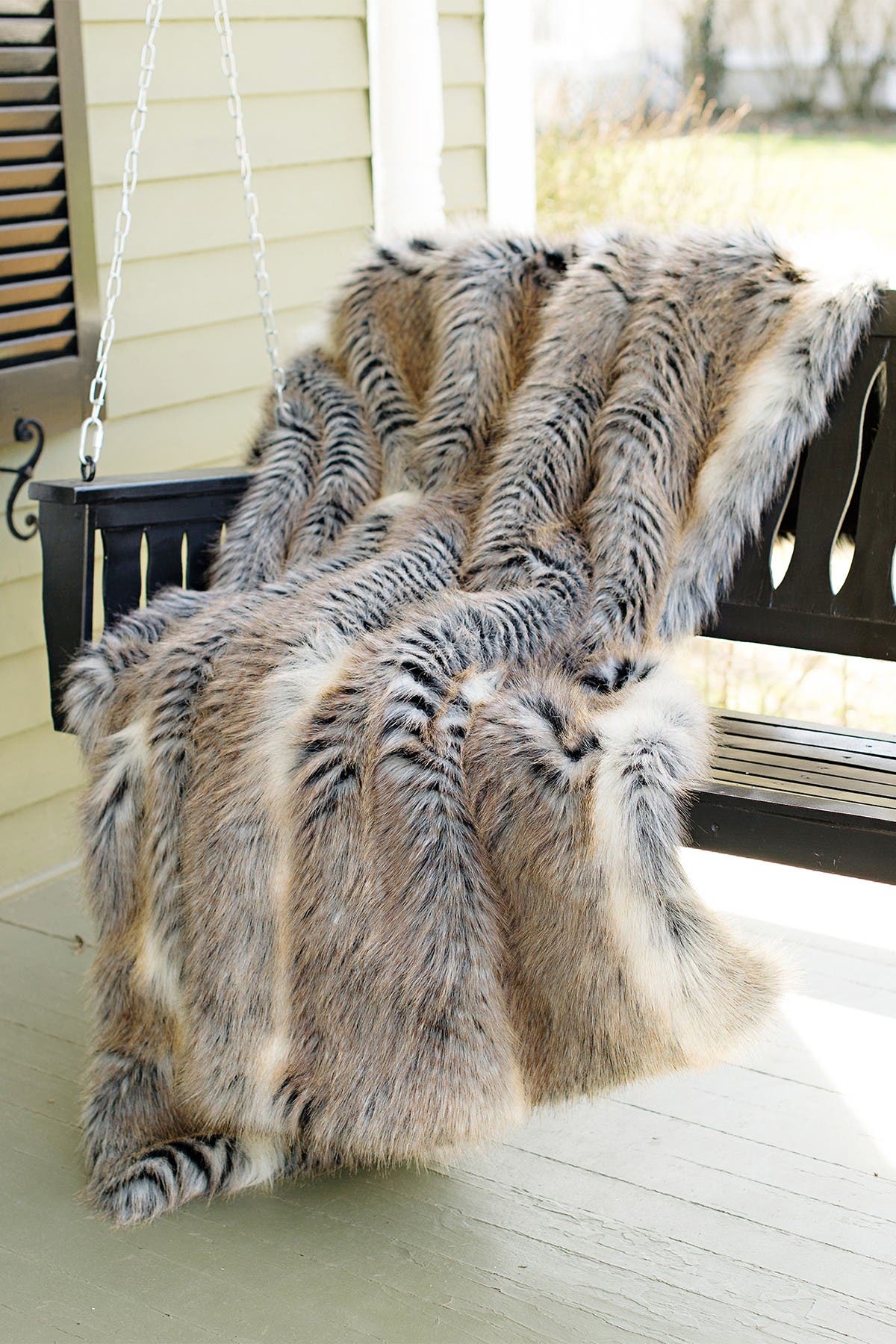 DONNA SALYERS FABULOUS FURS Cross Fox Faux Fur Throw 60" x 86