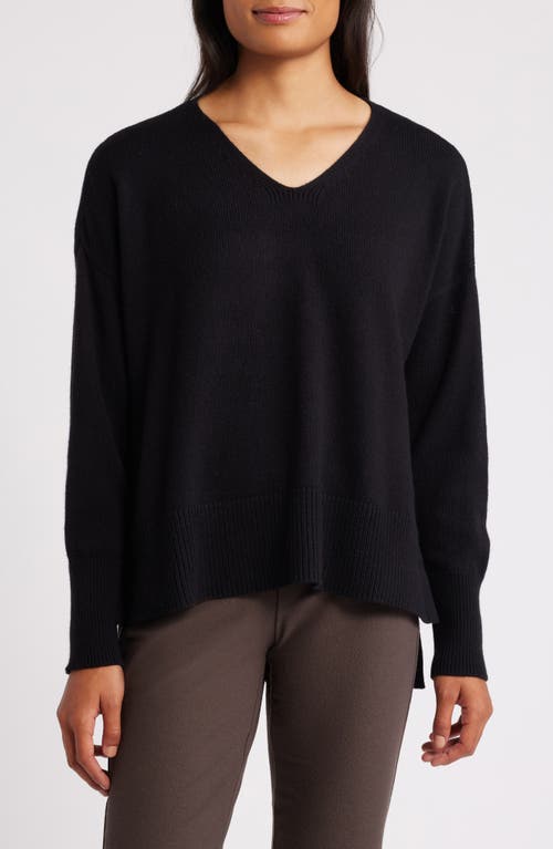 Shop Eileen Fisher V-neck Organic Cotton & Recycled Cashmere Blend Sweater In Black