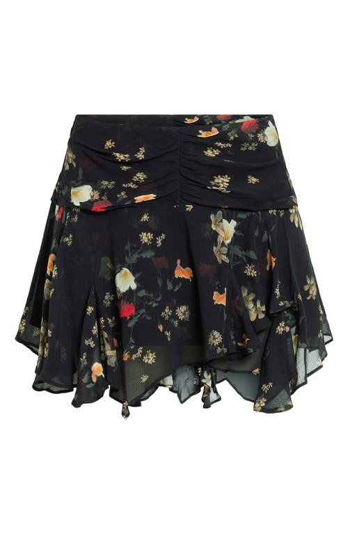 Shop Allsaints Eric Kora Floral Asymmetric Crepe Miniskirt In Black