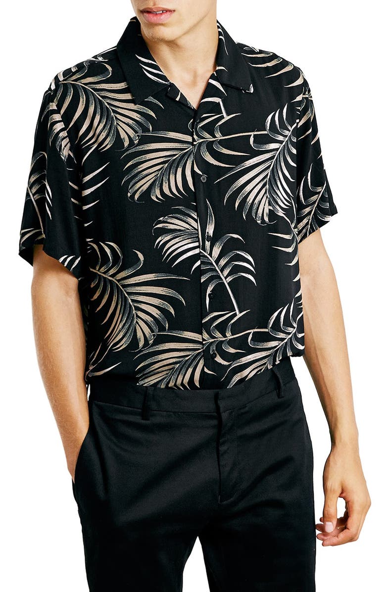 Topman Palm Print Revere Collar Short Sleeve Shirt | Nordstrom