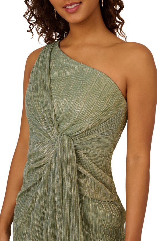 Shop Adrianna Papell One-shoulder Evening Gown In Green Slate