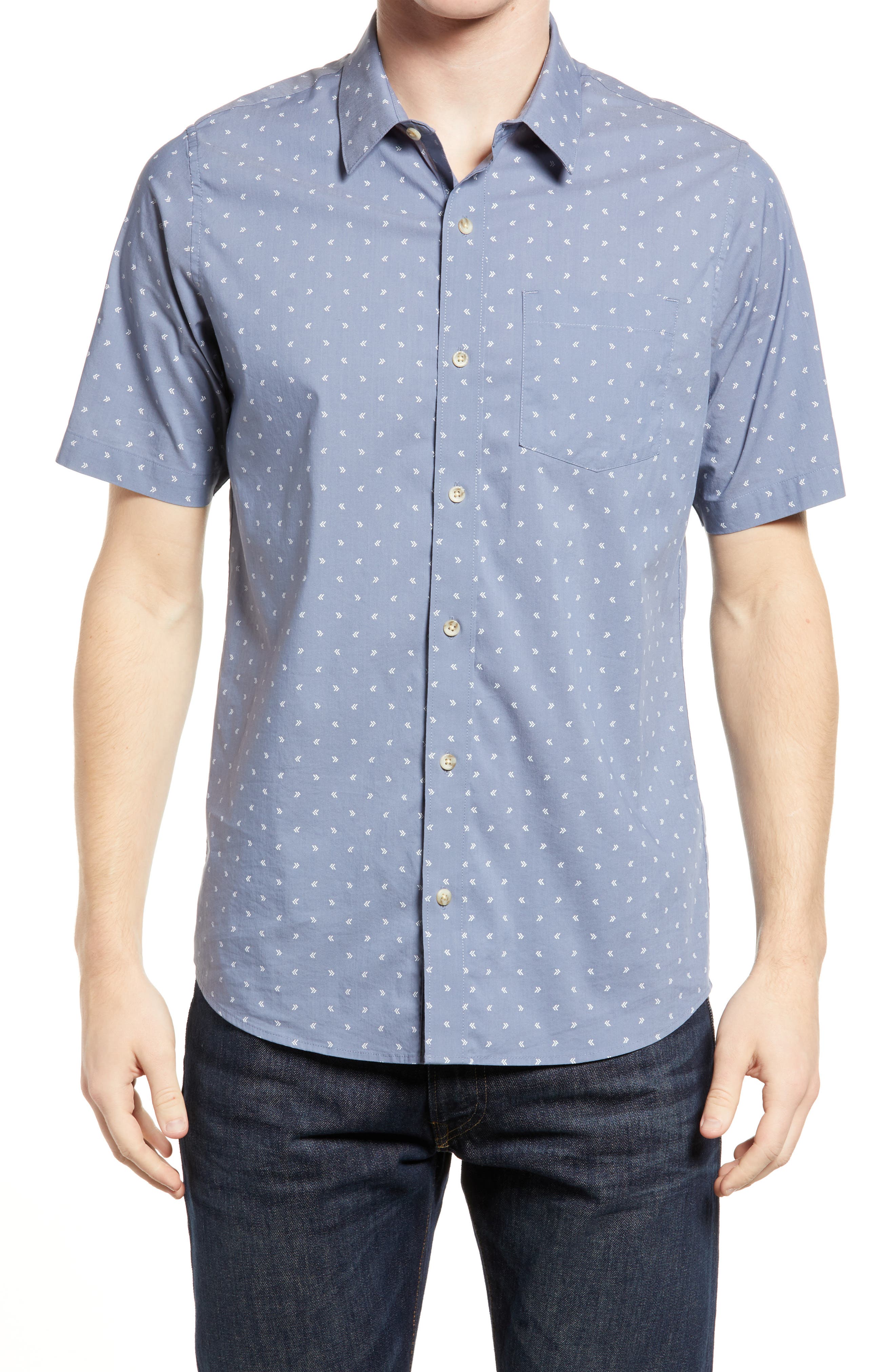 Blue button up short sleeve shirt Clearance