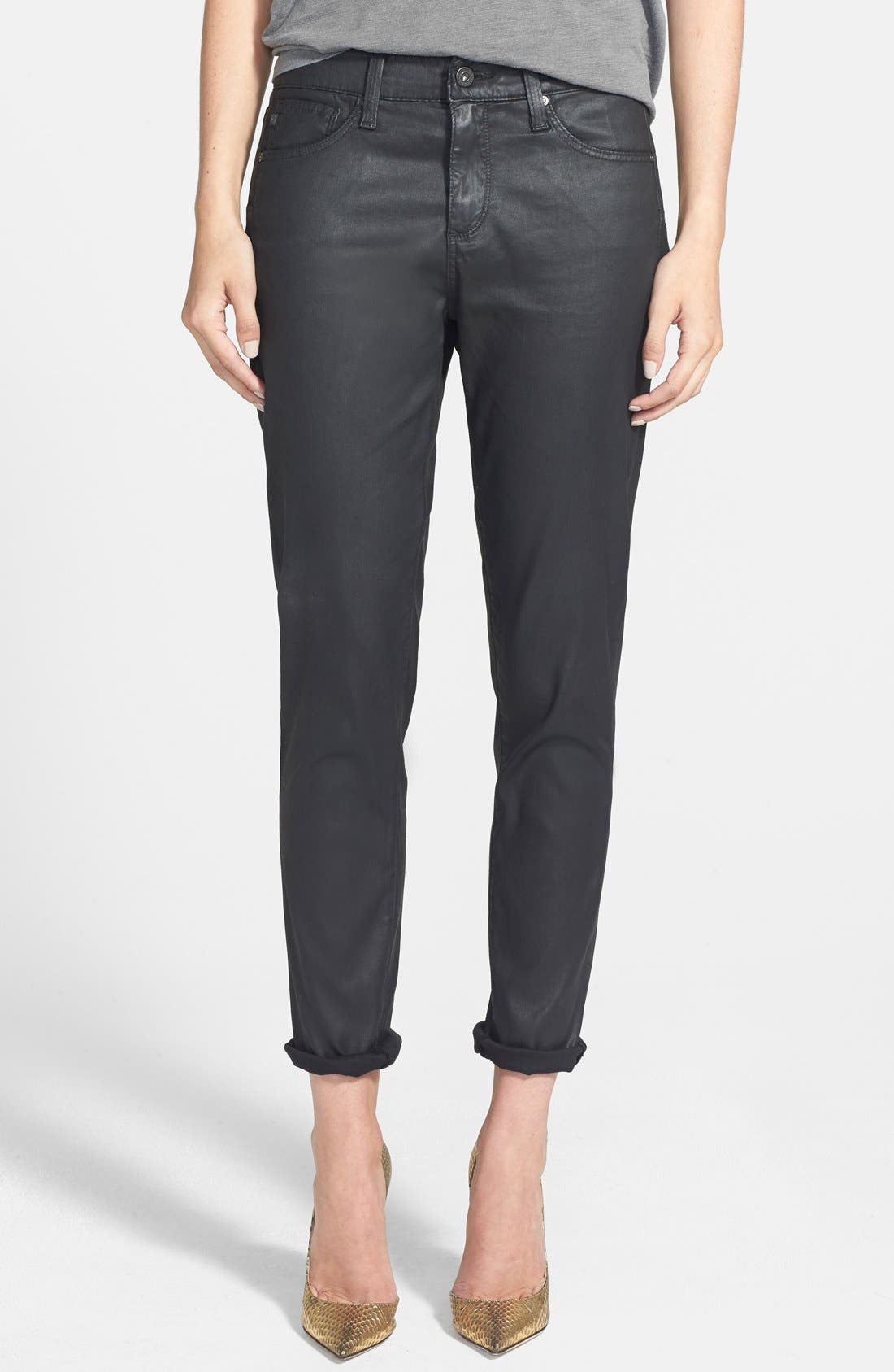 AG 'Leatherette Beau' Coated Boyfriend Skinny Jeans (Leatherette Black