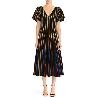 Carolina Herrera Flutter Sleeve Fit & Flare Midi Dress, Black