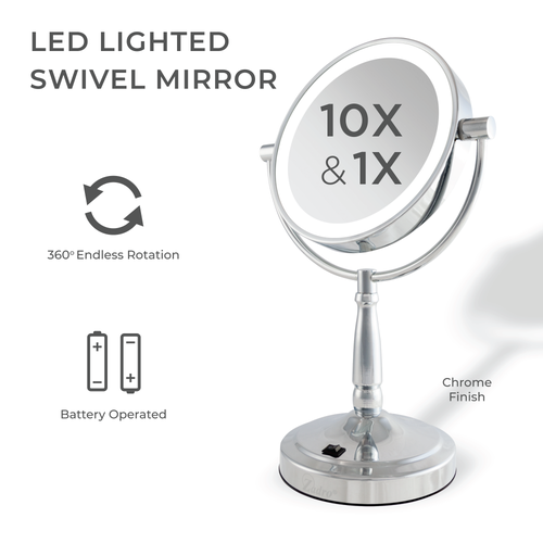 Zadro Lighted Makeup Mirror With 10x/1x Magnifications & Cordless In Chrome