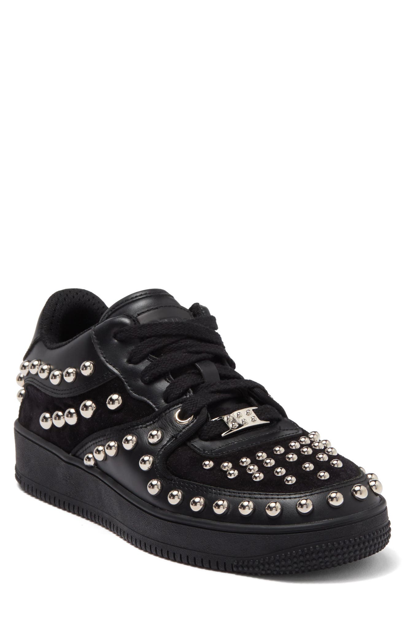 Red Valentino Studded Leather Sneaker In Nero