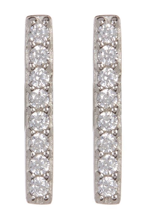 White Rhodium Plated Swarovski Crystal Accented Bar Stud Earrings