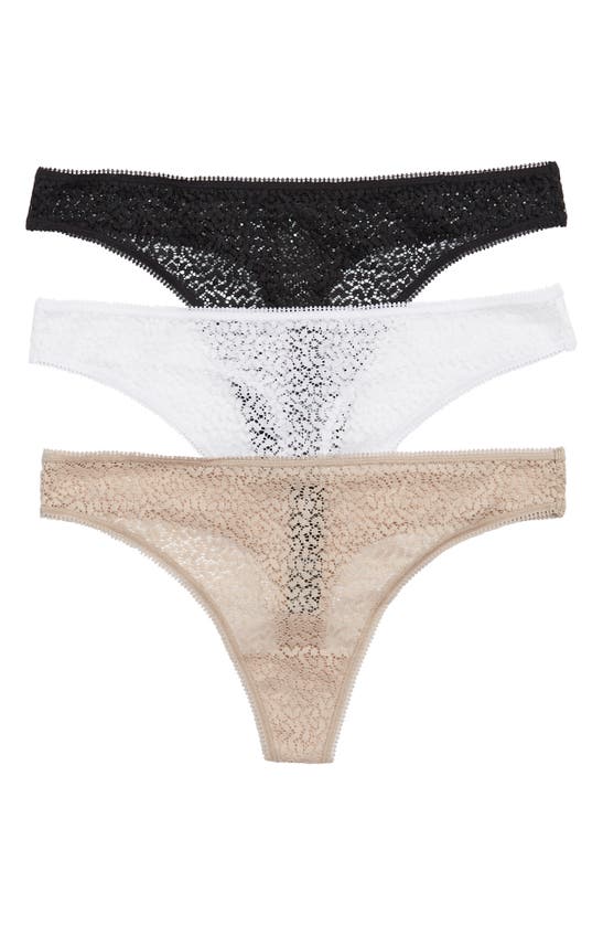 Dkny Modern Lace 3-pack Thongs In Whtblkchp