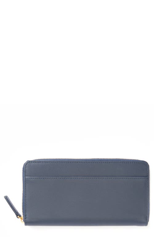 ROYCE New York Personalized Continental RFID Leather Zip Wallet in Navy Blue - Silver Foil at Nordstrom