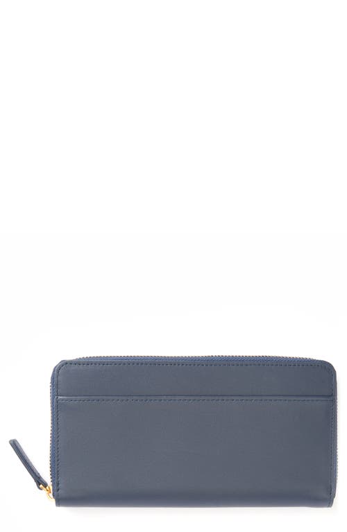 ROYCE New York Personalized Continental RFID Leather Zip Wallet in Navy Blue - Gold Foil