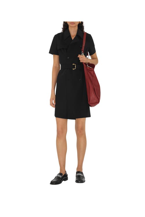 Burberry Waist Belted Midi Dress With Button Detailing In Black