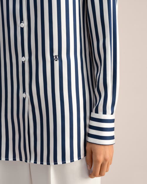 Lilysilk Women The Scarlet Shirt In Blue-white-pinstripes