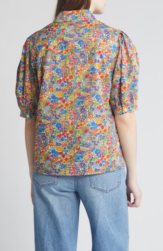 Shop Liberty London Floral Puff Sleeve Cotton Shirt In Blue Multi