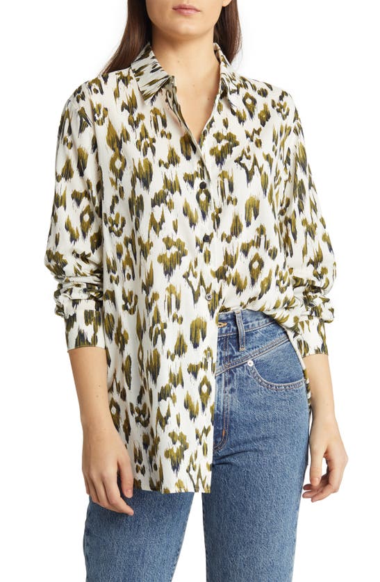 Scotch & Soda Oversized Printed Shirt In Brushed Ikat Army Green-6019