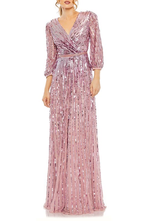 R&M Richards Women's Long Sleeved Sequin-Embellished Gown with Belt  Long  sleeve sequin dress, Embellished gown, Evening gowns with sleeves