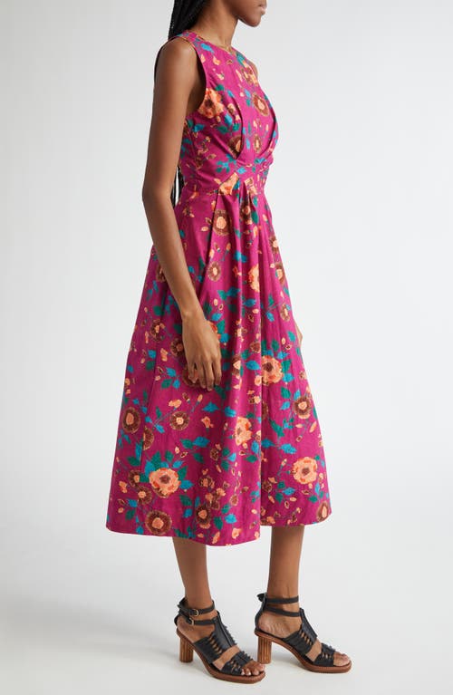 Shop Ulla Johnson Davina Floral Twisted Waist Midi Dress In Ruby Flora