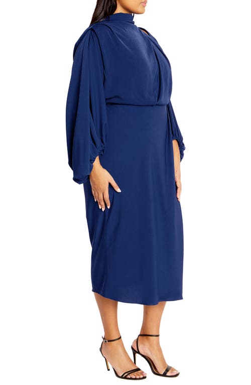 Shop City Chic Jaylee Shoulder Cutout Long Sleeve Dress In Deep Ocean