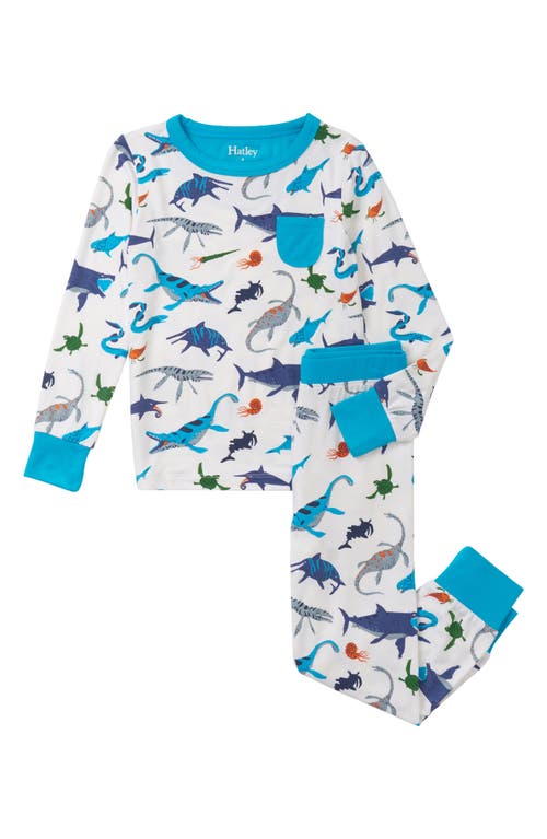 Hatley Kids' Sea Creature Print Fitted Two-Piece Pajamas White at Nordstrom,