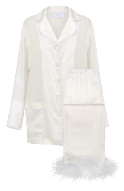 Click to view more detailed imagery on our partner's website Sleeper Party Pajamas With Detachable Ostrich Feather Trim In White