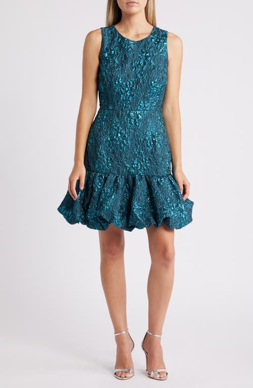 Chelsea28 Bubble Hem Metallic Minidress In Teal Metallic Jacquard