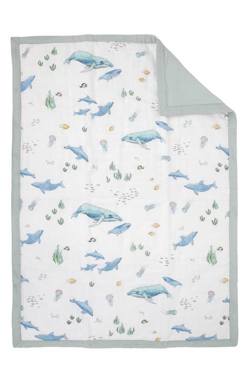 little unicorn Cotton Muslin Toddler Comforter in Whales at Nordstrom
