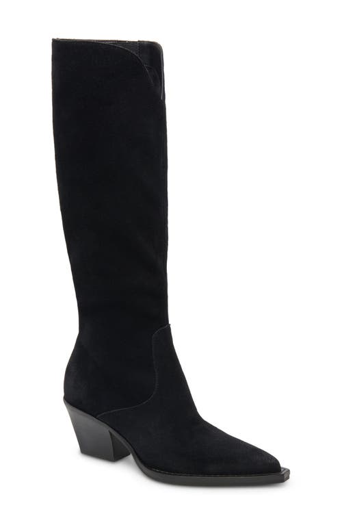 Dolce Vita Raj Wide Calf Onyx Suede Leather Pointed-toe Knee-high Boots In Onyx Suede