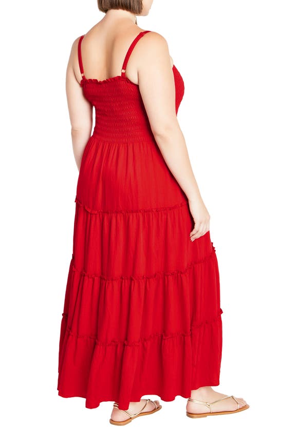 Shop City Chic Alisa Smocked Sleeveless Maxi Dress In Tango Red