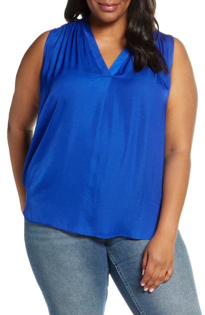 Vince Camuto Rumple Satin Sleeveless Top In Electric Blue
