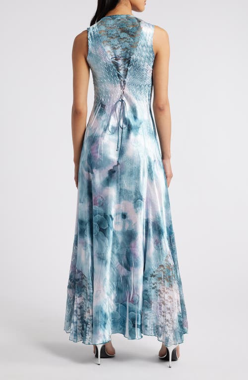 Shop Komarov Charmeuse & Chiffon Maxi Cocktail Dress In Everglade Sky