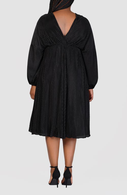 24seven Comfort Apparel Pleat Long Sleeve Fit & Flare Dress In Black