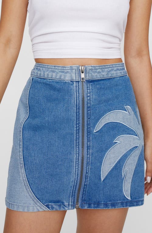 Shop Nasty Gal Palm Cutwork Front Zip Denim Skirt In Authentic Midwash