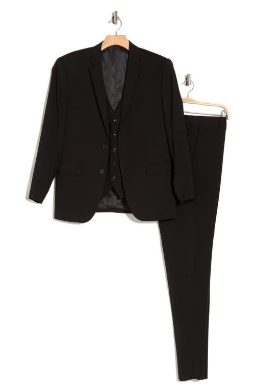 Gino Vitale Skinny Fit Solid Stretch Three Piece Suit In Black