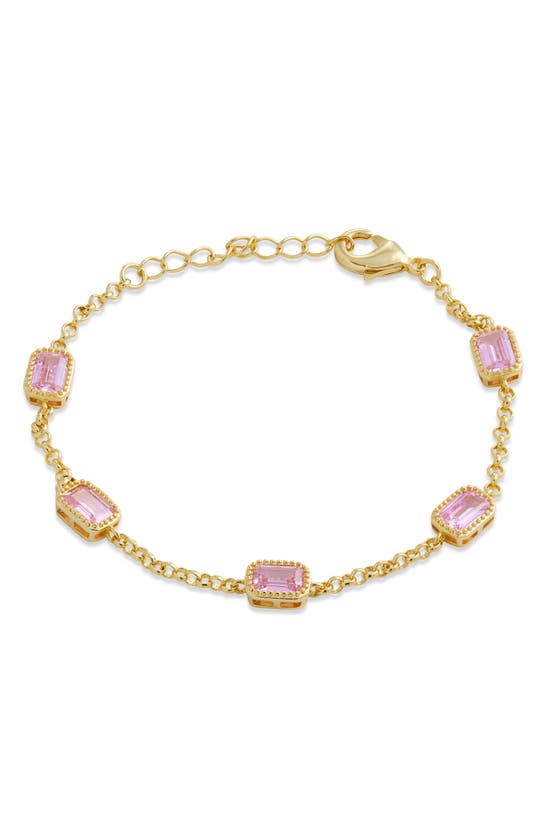 Savvy Cie Jewels Cubic Zirconia Station Bracelet In Yellow Gold/ Pink