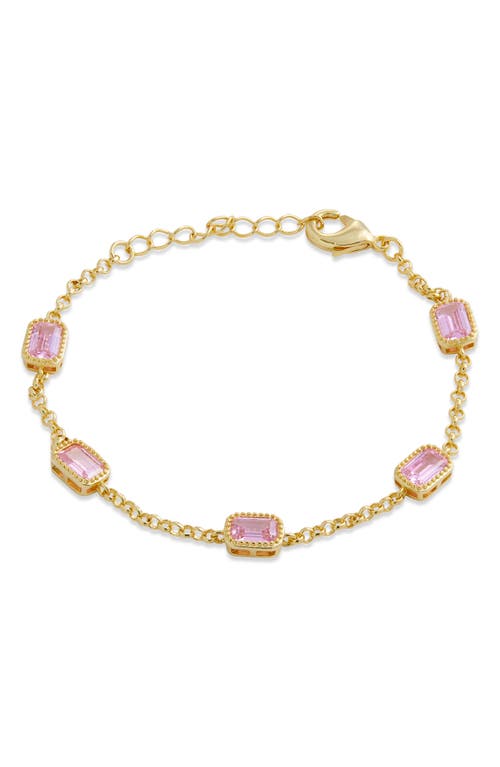 Shop Savvy Cie Jewels Cubic Zirconia Station Bracelet In Yellow Gold/pink