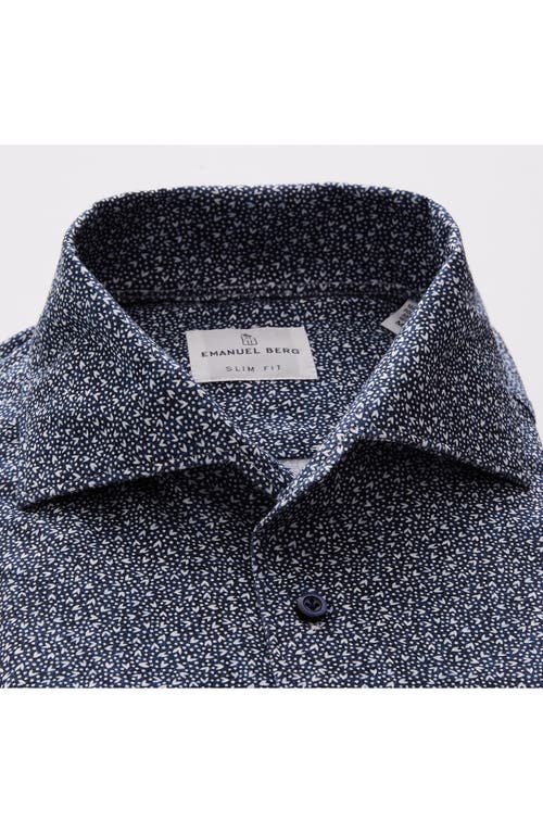 Shop Emanuel Berg Scatter Print Short Sleeve Knit Button-up Shirt In Dark Blue