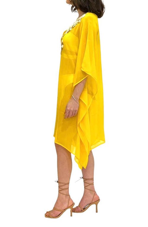 Shop Ranee's Ranees Sequin Embellished Slit Poncho In White/yellow