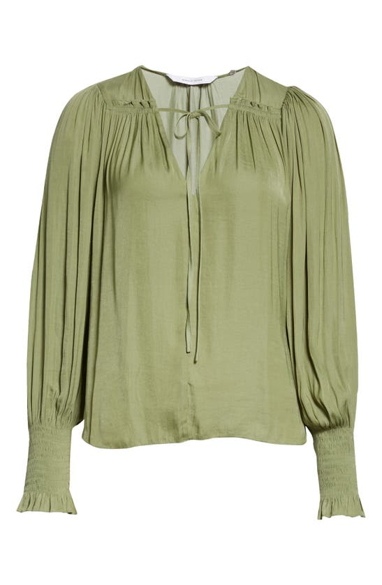 Rebecca Taylor Tie Neck Sateen Blouse In Avocado